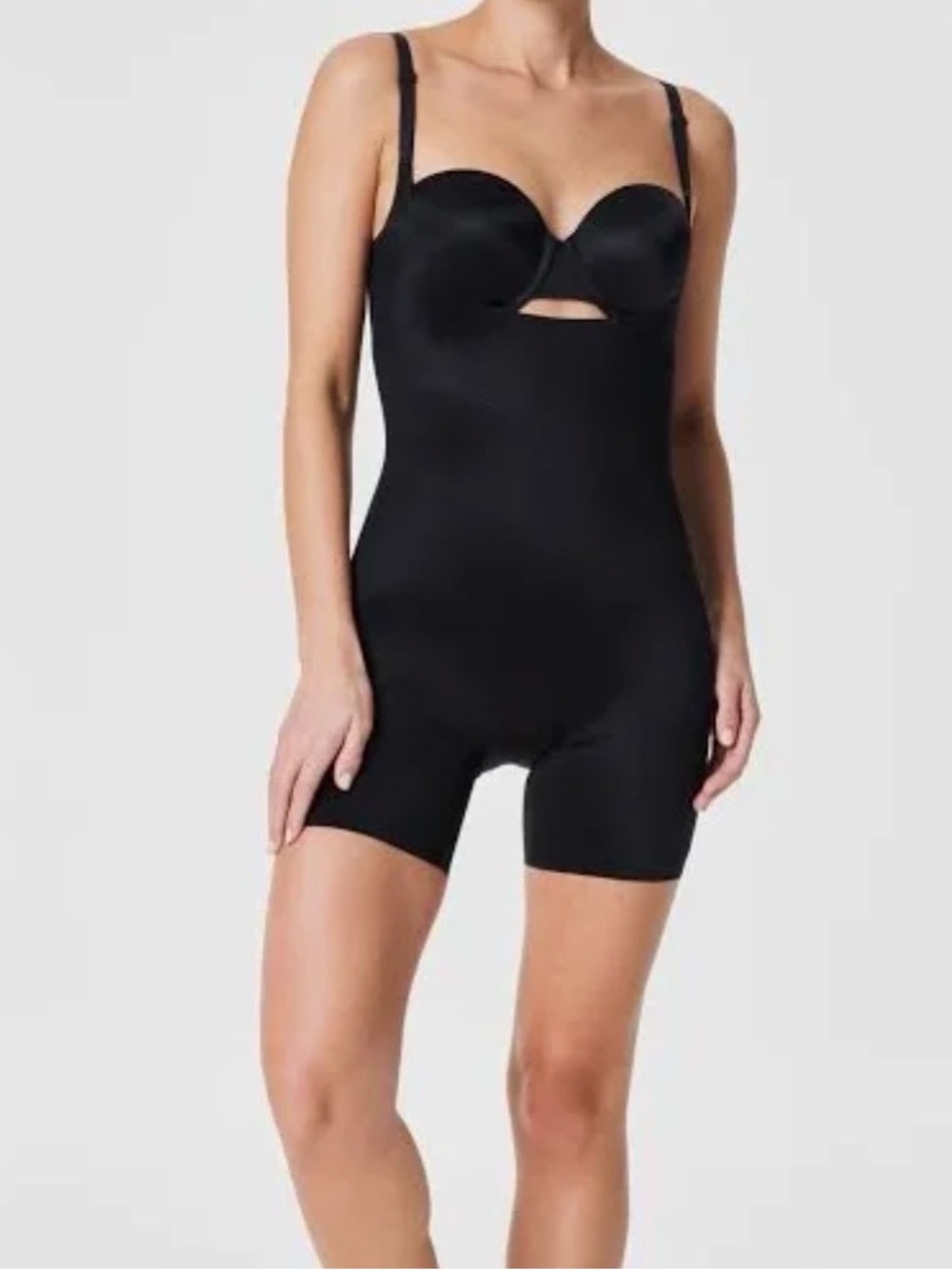 Spanx Black On Core Open Bust Bodysuit Thigh Shaper NWOT Small
